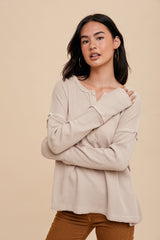 Beige Waffle Knit Maternity Henley Top