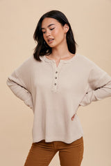 Beige Waffle Knit Henley Top