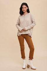 Beige Waffle Knit Henley Top