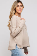 Beige Waffle Knit Maternity Henley Top