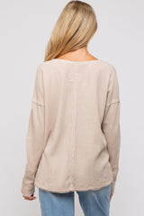 Beige Waffle Knit Maternity Henley Top