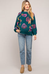 Dark Teal Floral Fuzzy Knit Maternity Sweater