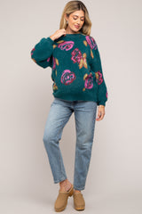 Dark Teal Floral Fuzzy Knit Maternity Sweater