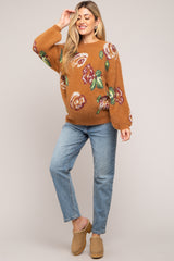 Camel Floral Fuzzy Knit Maternity Sweater