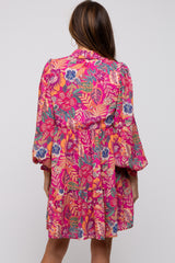 Magenta Floral Paisley Collared Button Front Dress