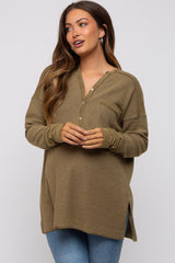 Olive Colorblock Waffle Knit Henley Maternity Top