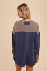 Charcoal Colorblock Waffle Knit Henley Top