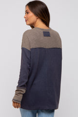 Charcoal Colorblock Waffle Knit Henley Maternity Top