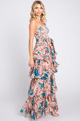 Teal Floral Flounce Tier Maxi Dress