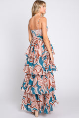 Teal Floral Flounce Tier Maxi Dress