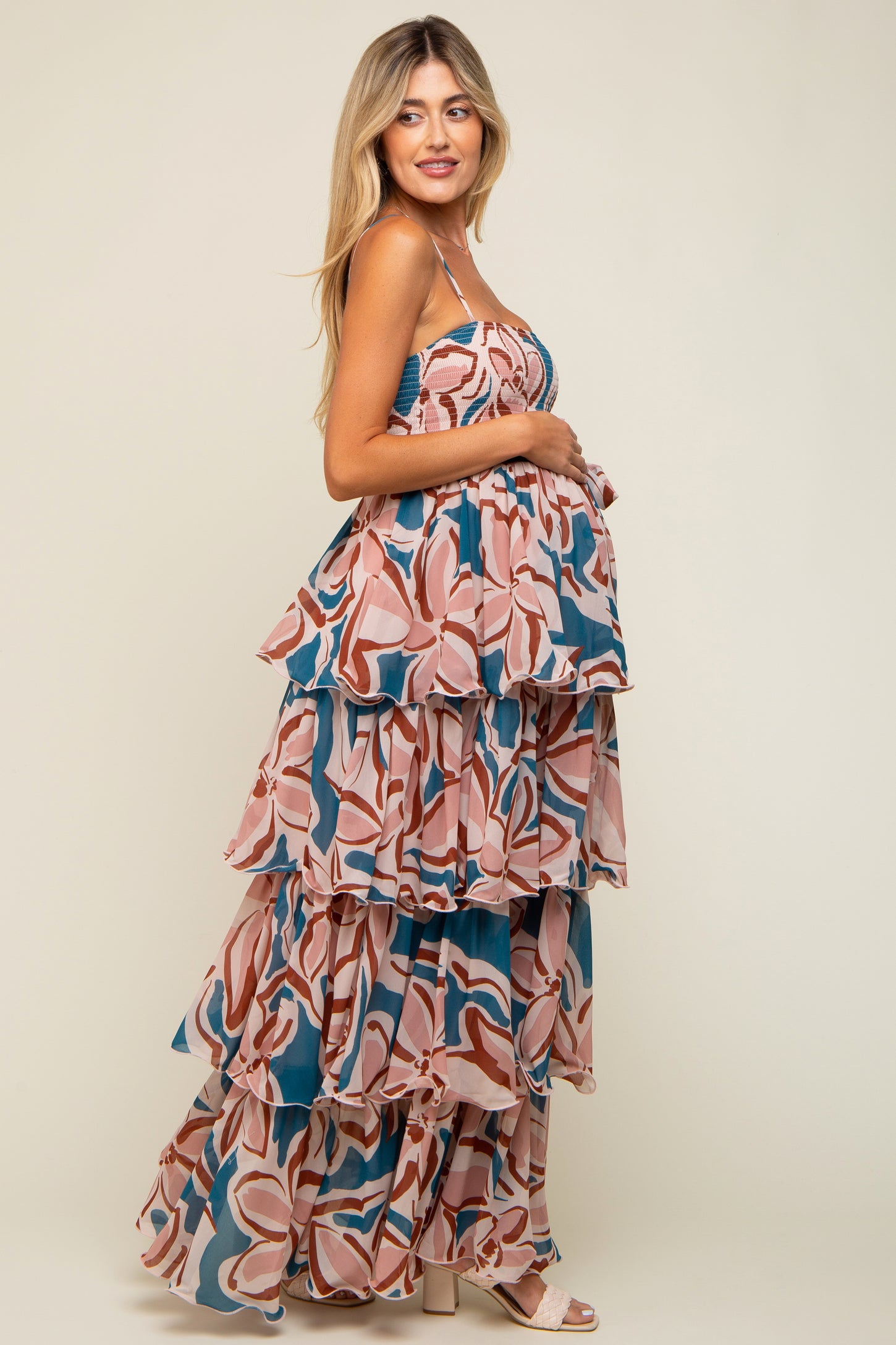 Light Blue Floral Flounce Maternity Maxi Dress– PinkBlush