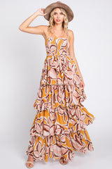 Gold Floral Flounce Tier Maternity Maxi Dress