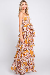 Gold Floral Flounce Tier Maxi Dress