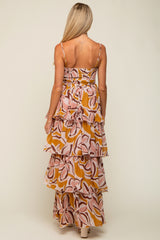 Gold Floral Flounce Tier Maternity Maxi Dress