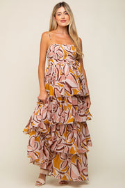 Gold Floral Flounce Tier Maternity Maxi Dress