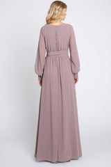 Taupe Chiffon Wrap Gown