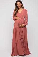 Mauve Chiffon Wrap Maternity Gown