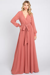 Mauve Chiffon Wrap Maternity Gown