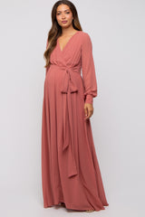 Mauve Chiffon Wrap Maternity Gown