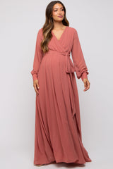 Mauve Chiffon Wrap Maternity Gown