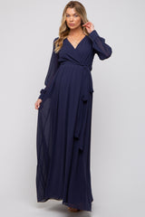 Navy Blue Chiffon Wrap Maternity Gown