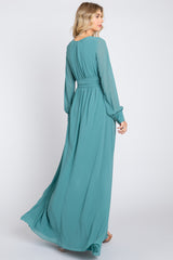 Teal Chiffon Wrap Gown