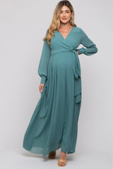 Teal Chiffon Wrap Maternity Gown