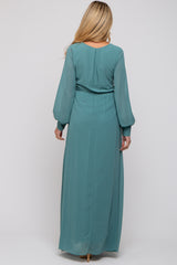 Teal Chiffon Wrap Maternity Gown