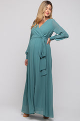 Teal Chiffon Wrap Maternity Gown