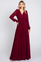 Burgundy Chiffon Wrap Gown