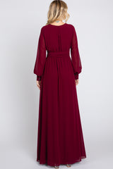 Burgundy Chiffon Wrap Gown