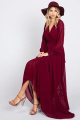 Burgundy Chiffon Wrap Gown