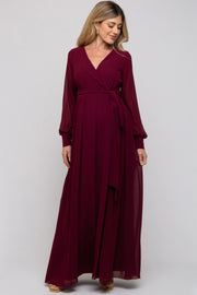 Burgundy Chiffon Wrap Maternity Gown