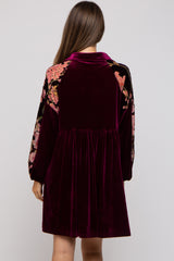 Plum Velvet Floral Long Sleeve Maternity Dress