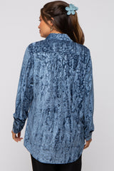 Blue Embossed Floral Velvet Maternity Blouse