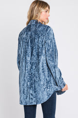 Blue Embossed Floral Velvet Blouse