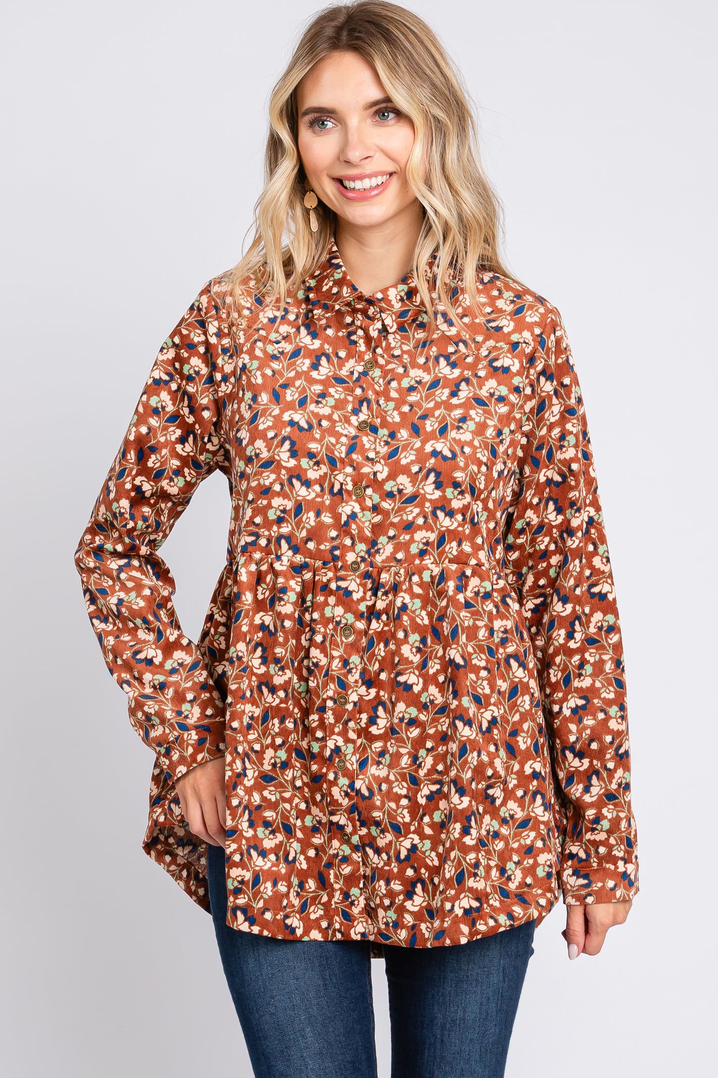 Corduroy Floral Tunic Top