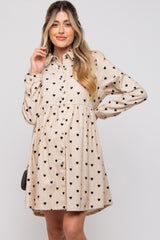 Cream Heart Print Corduroy Maternity Button Up Dress