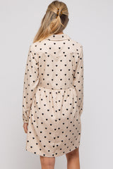 Cream Heart Print Corduroy Maternity Button Up Dress