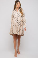 Cream Heart Print Corduroy Maternity Button Up Dress