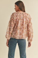 Dusty Pink Floral Ruffle Long Sleeve Top