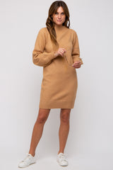 Camel Chunky Knit Sweater Dress