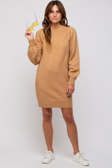 Camel Chunky Knit Sweater Dress