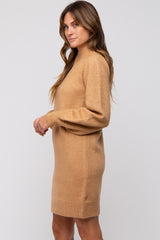 Camel Chunky Knit Sweater Dress