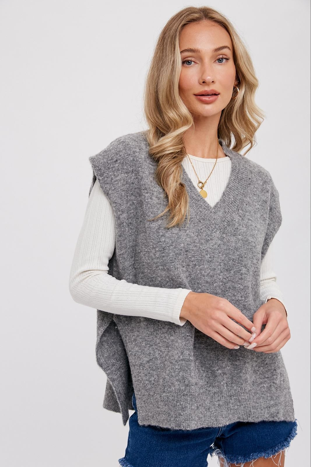 Grey Oversized Knit Vest– PinkBlush