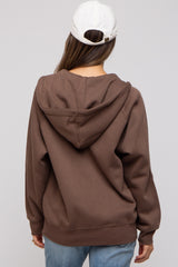 Brown Front Zipper Hooded Maternity Sweater