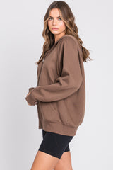 Brown Front Zipper Hooded Sweater