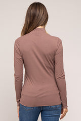 Brown Ribbed Long Sleeve Turtle Neck Maternity Top