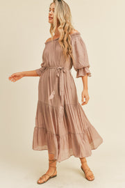 Dusty Mauve Drape Belted Midi Dress