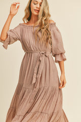 Dusty Mauve Drape Belted Midi Dress